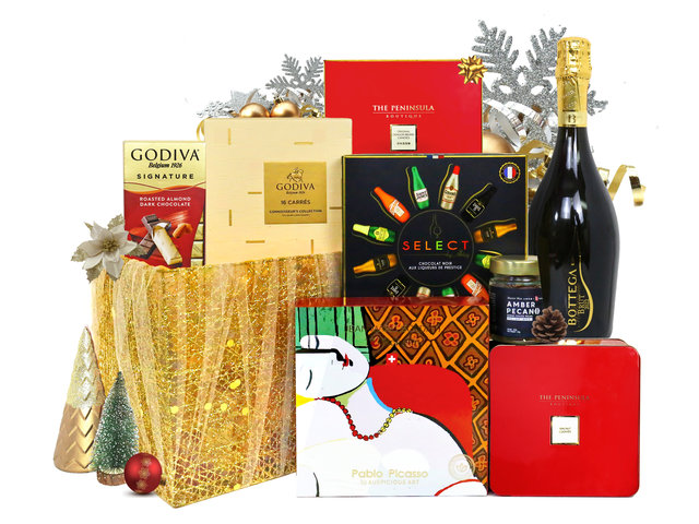 Christmas Gift Hamper - Xmas Deluxe Gold Wine And Food Hamper FH226 - XH1030A4 Photo