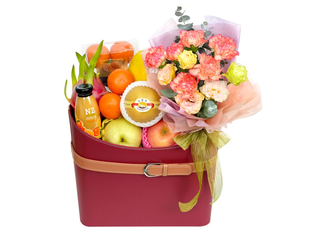 Fruit Basket - Mother's Day Gift & Small Bouquet Combo MF08 - MR0227A3 Photo